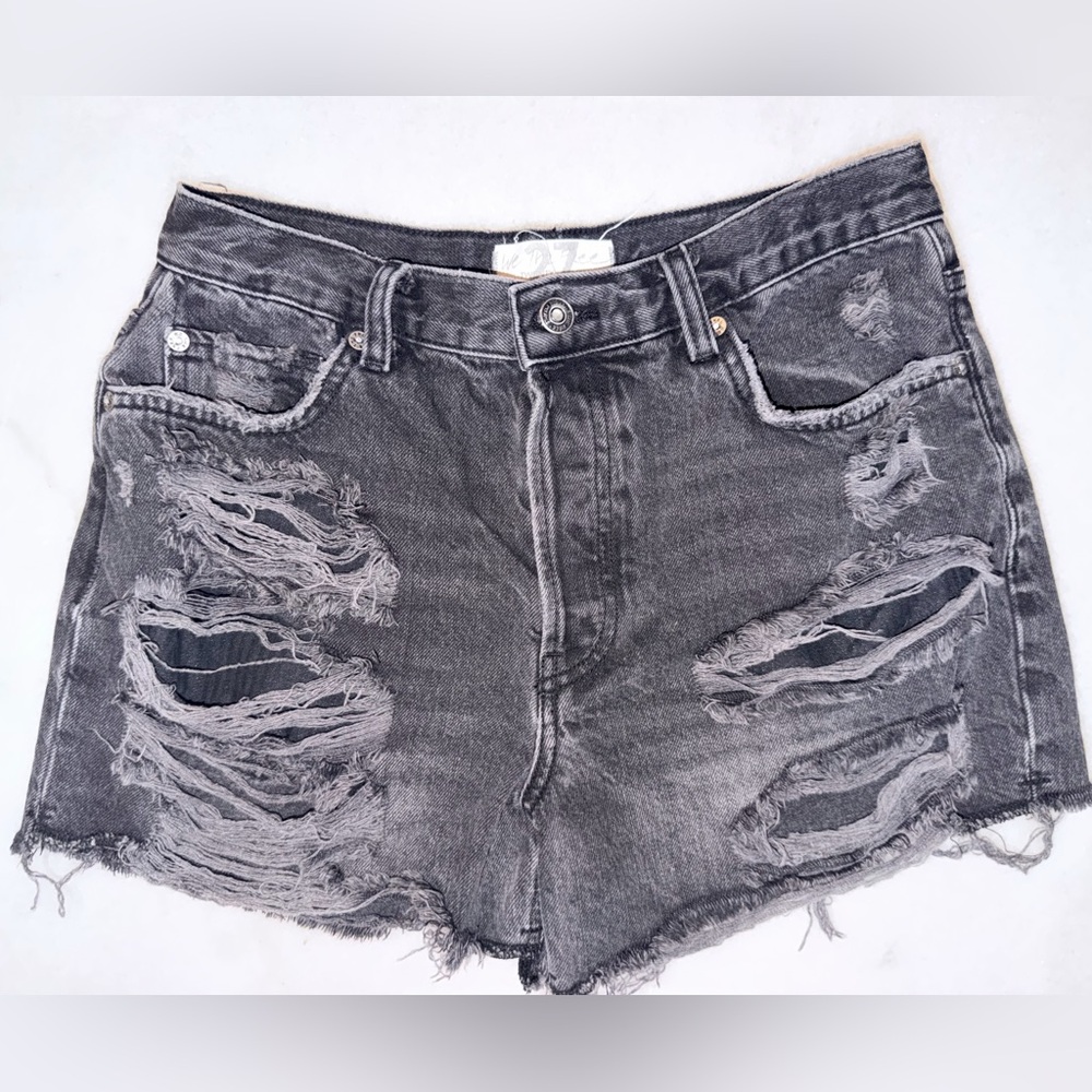 We the Free Black Distressed Denim Shorts Size 27